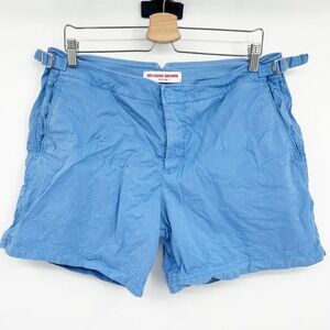 Orlebar Brown Mens Bulldog Slim Fit Blue Linen Blend Luxury Resort Shorts 34